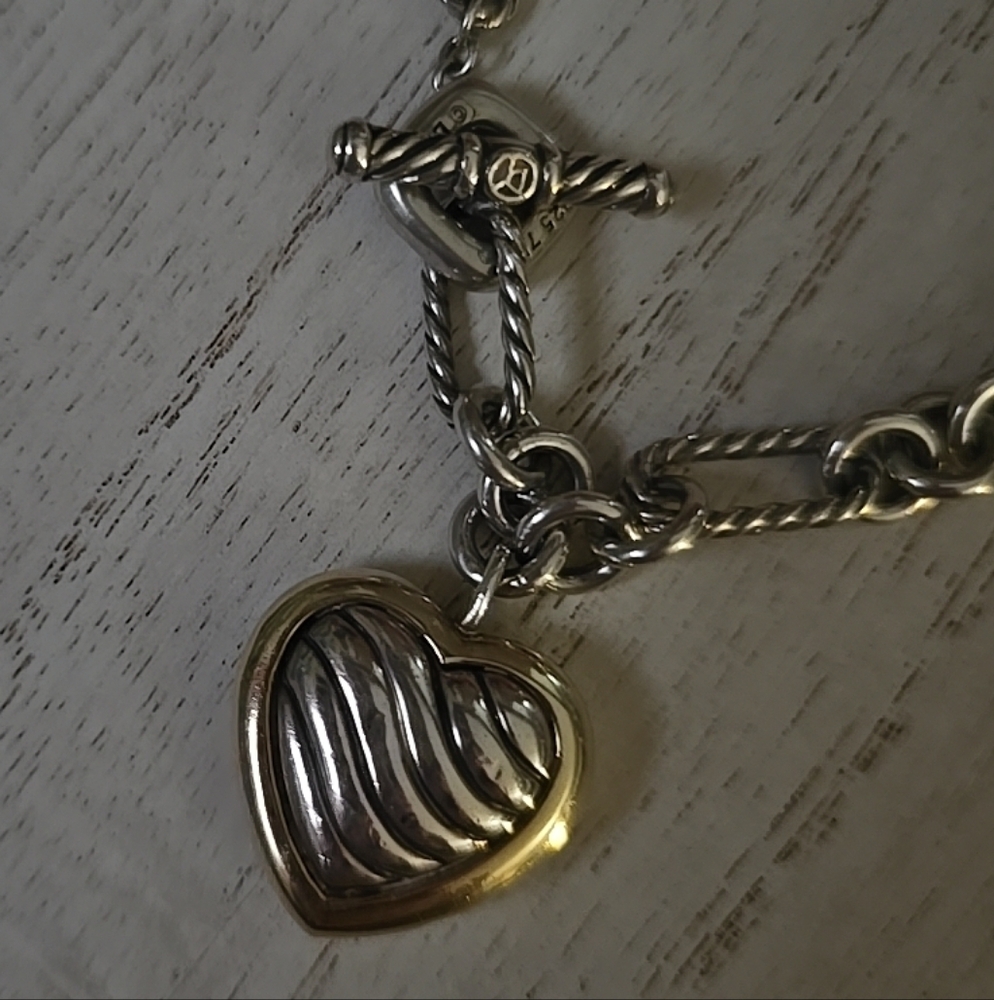 David Yurman Figaro Cable Heart 18k Yellow Gold-Sterling Silver Pendant Necklace - Picture 11 of 12
